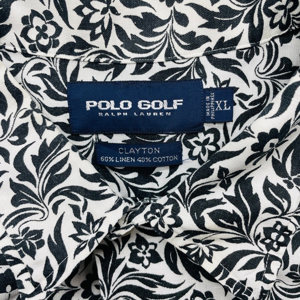 Polo Golf Ralph Lauren Clayton Shirt XL Black White Floral Linen Cotton Y2K - Picture 3 of 3
